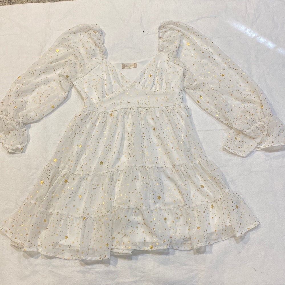 Altard State White Dress with Gold Stars Size S